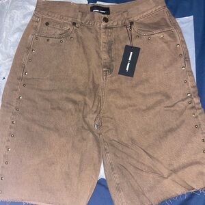 Homme+Femme Brown studded shorts